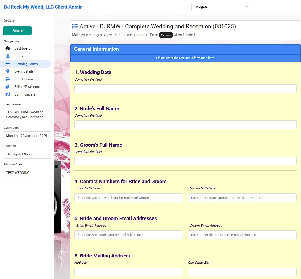 Online Music Planner screen showing music planning tools