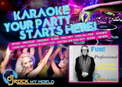 DJ Rock My World karaoke party promotional graphic
